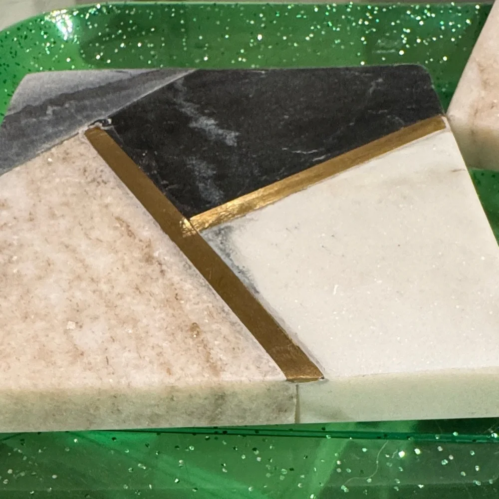 Geometric Real Marble Coasters with Brass Gold Accent NWT Set of 2